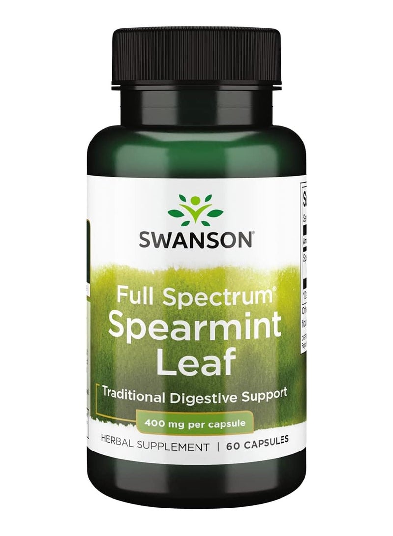 Swanson Spearmint Leaf (Mentha Spicata) - Full Spectrum Herbal Supplement Supporting Digestive Health & Mild Stomach Issues - Natural Formula Supporting Health & Wellness - (60 Capsules, 400mg Each)