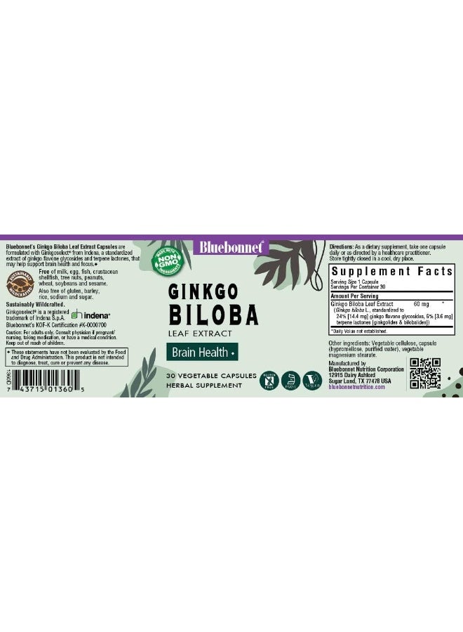 Bluebonnet Ginkgo Biloba Leaf Extract Supplement 30 Count