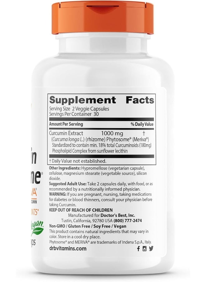 Curcumin Phytosome With Meriva Non-Gmo Vegan Gluten Free Soy Free Joint Support 500 Mg 60 Veggie Caps