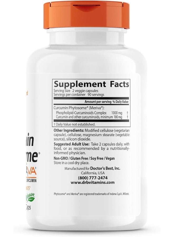 Curcumin Phytosome With Meriva Non-Gmo Vegan Gluten Free Soy Free Joint Support 500 Mg 180 Veggie Caps