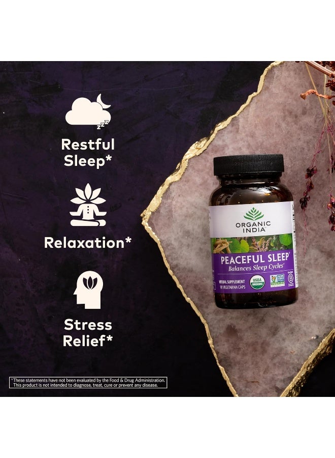 Organic India Peaceful Sleep Herbal Supplement Supports Sleep Cycles Vegan Gluten-Free Usda Certified Organic Non-Gmo Supports Energy & Relaxation 90 Capsules