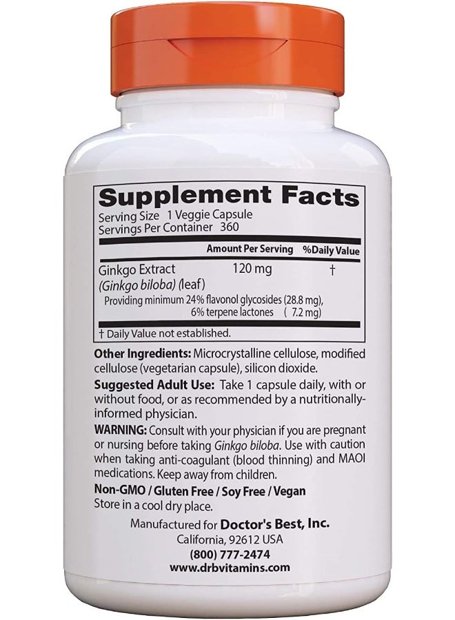 Extra Strength Ginkgo Non-Gmo Vegan Gluten Free Soy Free Promotes Mental Function And Memory 120 Mg 360 Count (Pack Of 1)