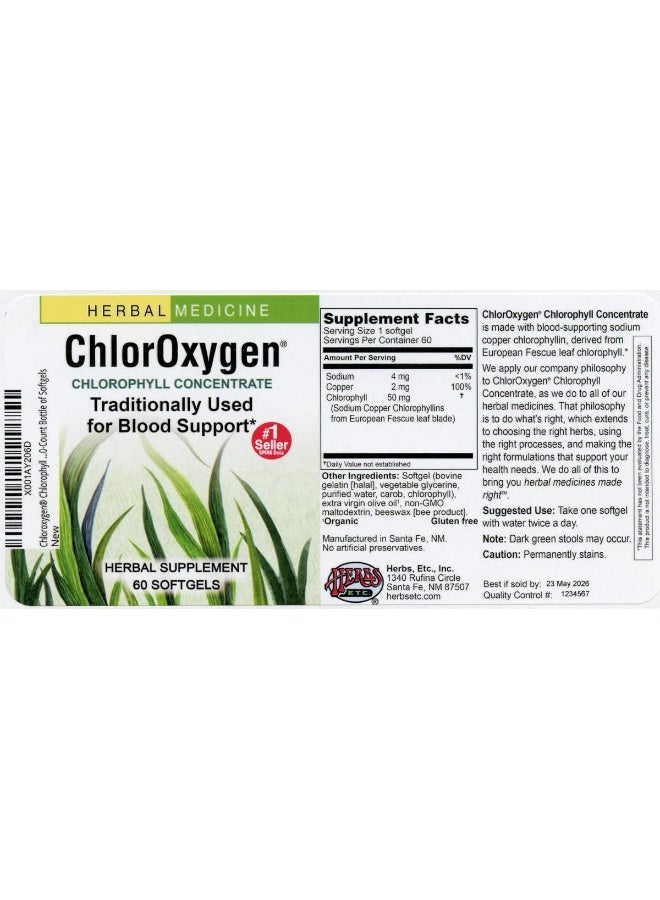 Chlor Oxygen Chlorophyll Concentrate 60 Fast-Acting Softgels