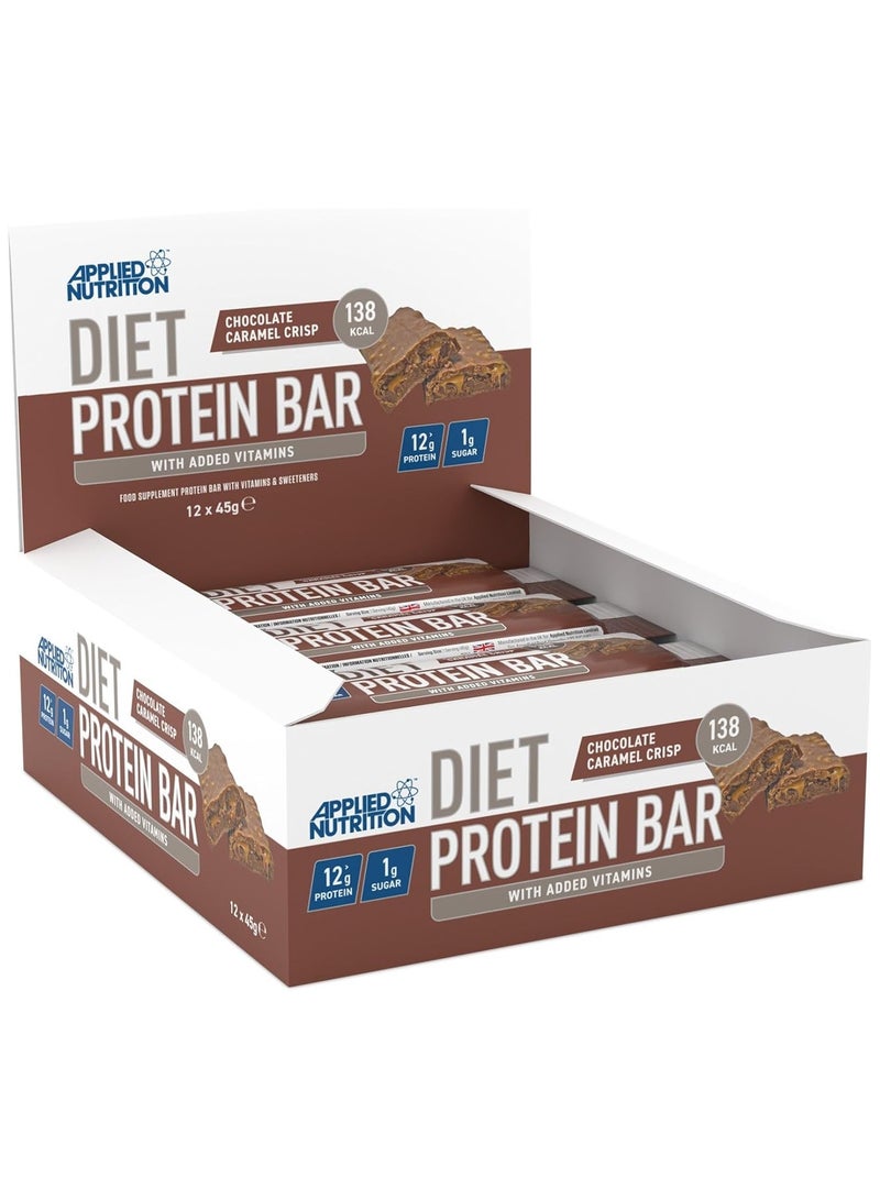 Diet Protein Bar High Protein Low Sugar Protein Snack Bar with Added Vitamins Chocolate Carmel Crisp 45 g pack of 12