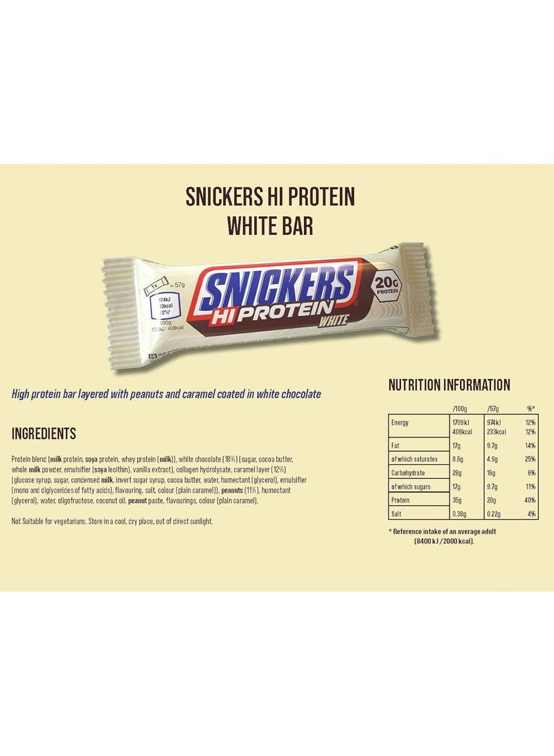 Snickers Hi Protein Low Sugar White Chocolate 57g Pack of 12