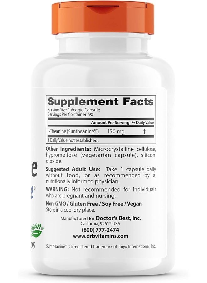 Doctor's Best L-Theanine Contains Suntheanine, Helps Reduce Stress & Sleep, Non-GMO, Gluten Free, Vegan, 150 mg (DRB-00197), 90 Count