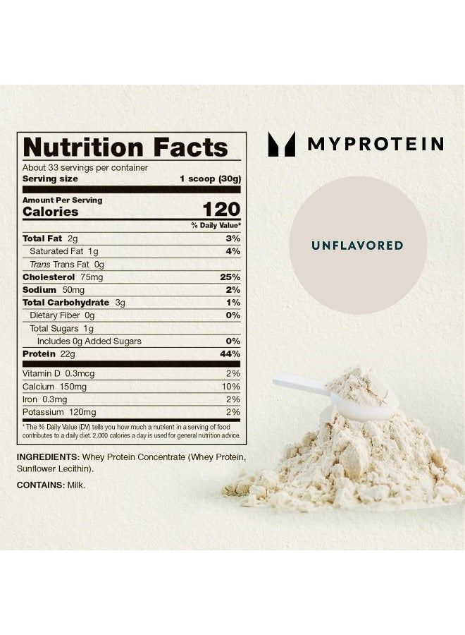 Myprotein Impact Whey Protein Blend Unflavored 2.2 Lbs (40 Servings)