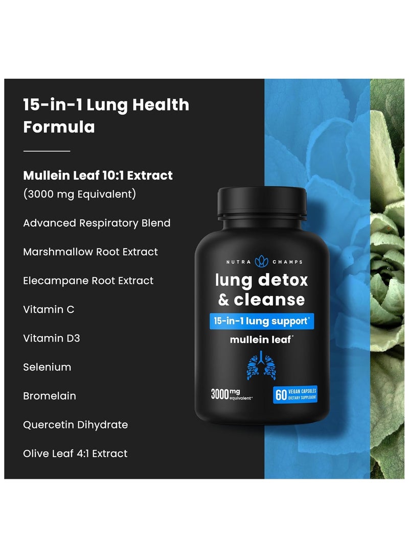 Lung Detox & Cleanse With 3000 mg Mullein Leaf Equivalent 60 Vegan Capsules