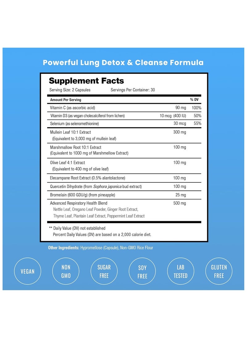 Lung Detox & Cleanse With 3000 mg Mullein Leaf Equivalent 60 Vegan Capsules