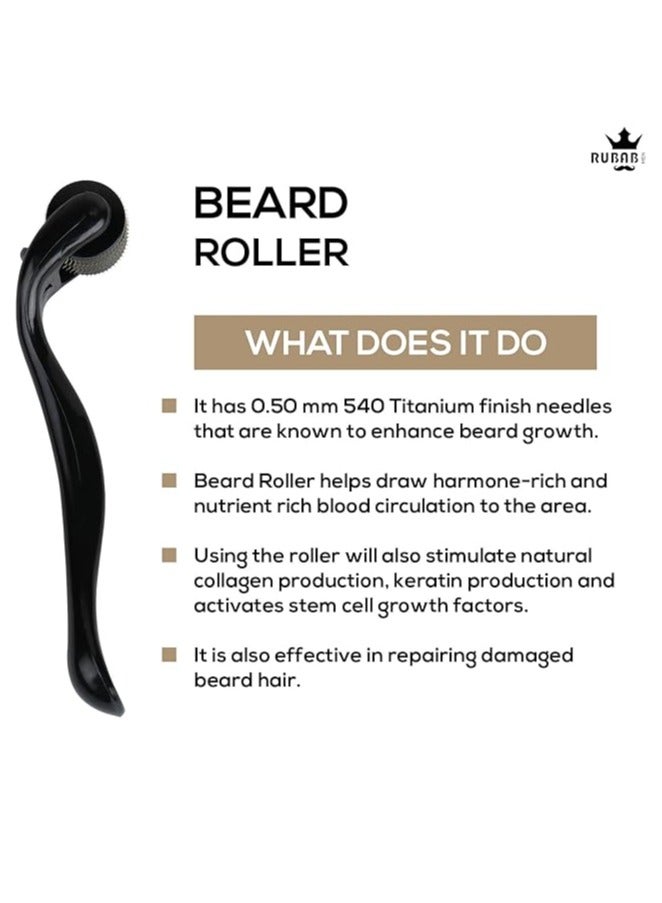 Advance Beard Growth Kit, 0.5Mm Beard Activator Roller & Beard Growth Oil Infused With Vitamin E & Natural Oils For Patchy & Uneven Beard Growth