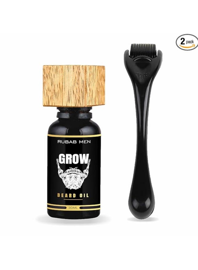 Advance Beard Growth Kit, 0.5Mm Beard Activator Roller & Beard Growth Oil Infused With Vitamin E & Natural Oils For Patchy & Uneven Beard Growth