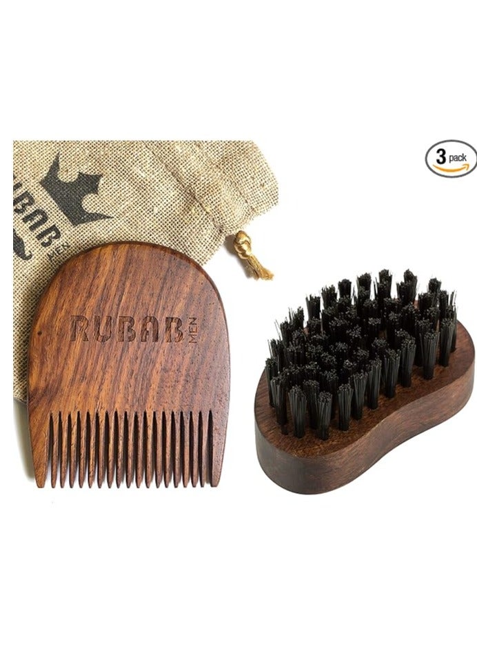 Premium Beard Brush & Beard Comb Combo Kit of 2 for Men | Nylon Bristles Beard Brush & Classic Wooden Beard Comb | Also Comes with Cool Carry Pouch | Made in India