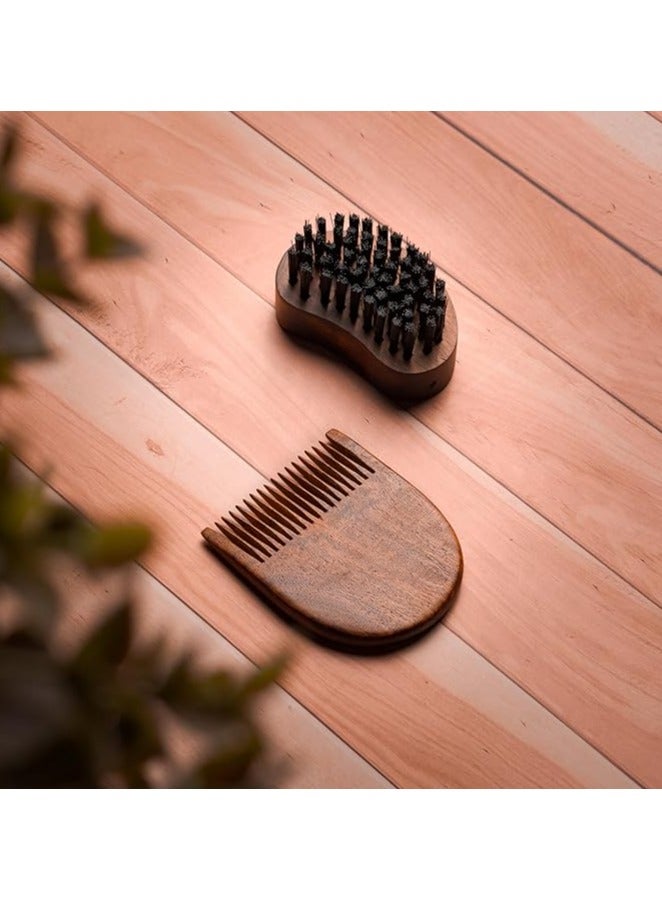 Premium Beard Brush & Beard Comb Combo Kit of 2 for Men | Nylon Bristles Beard Brush & Classic Wooden Beard Comb | Also Comes with Cool Carry Pouch | Made in India