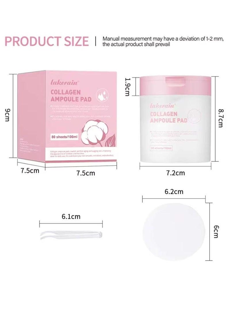 80Pcs 100ml Collagen Ampoule Pad Nourish Firm Aging and Sagging Skin Tighten Wrinkles and Fine Lines Daily Use Collagen Ampoule Pads for Smooth Revitalized and Refreshed Skin Circular Pads 01