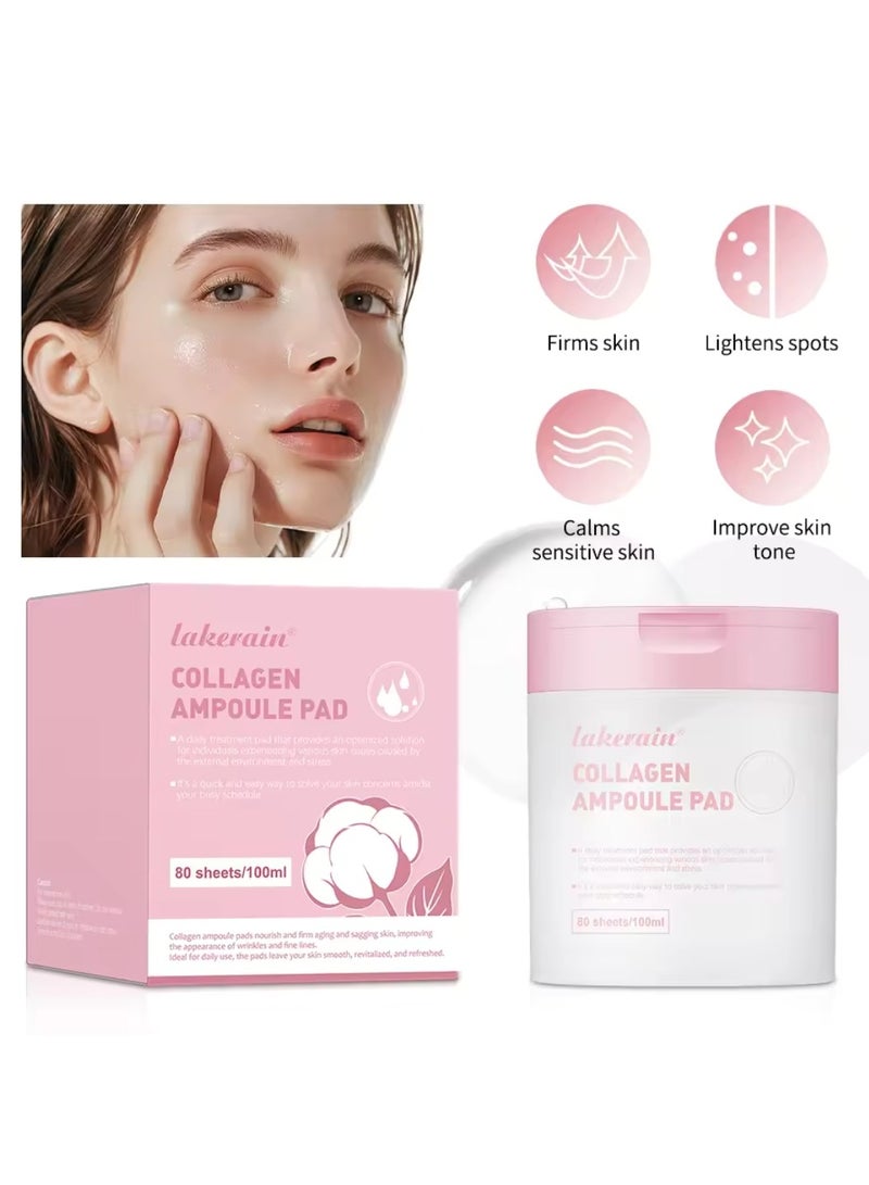 80Pcs 100ml Collagen Ampoule Pad Nourish Firm Aging and Sagging Skin Tighten Wrinkles and Fine Lines Daily Use Collagen Ampoule Pads for Smooth Revitalized and Refreshed Skin Circular Pads 01