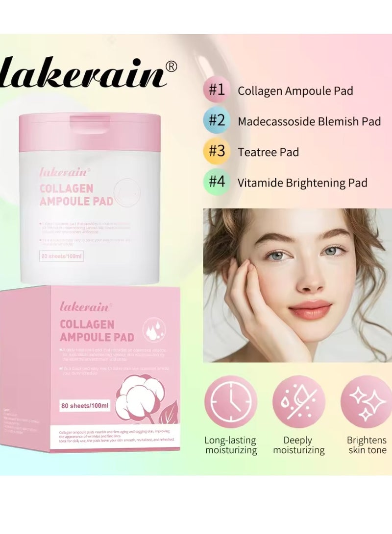 80Pcs 100ml Collagen Ampoule Pad Nourish Firm Aging and Sagging Skin Tighten Wrinkles and Fine Lines Daily Use Collagen Ampoule Pads for Smooth Revitalized and Refreshed Skin Circular Pads 01