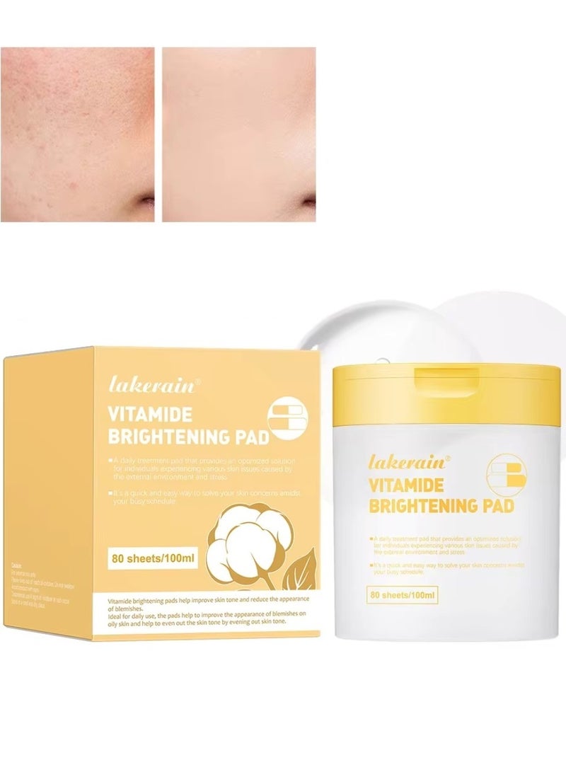 80Pcs 100ml Vitamide Brightening Pad 100ml Vitamide Brightening Pads Helps Improve Skin Tone Reduce Blemishes and Improve Blemishes on Oily Skin Hydrating Moisturizing Nourishing Pads