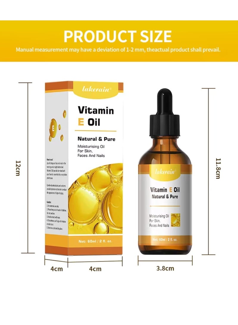 60ml Vitamin E Oil Repair Dry Damaged Skin Smooth Even Skin Tone Moisturizing Antioxidant and Soothing Vitamin E Oils for Face Hair Body Skin and Nails Natural Pure Hydrating Oil