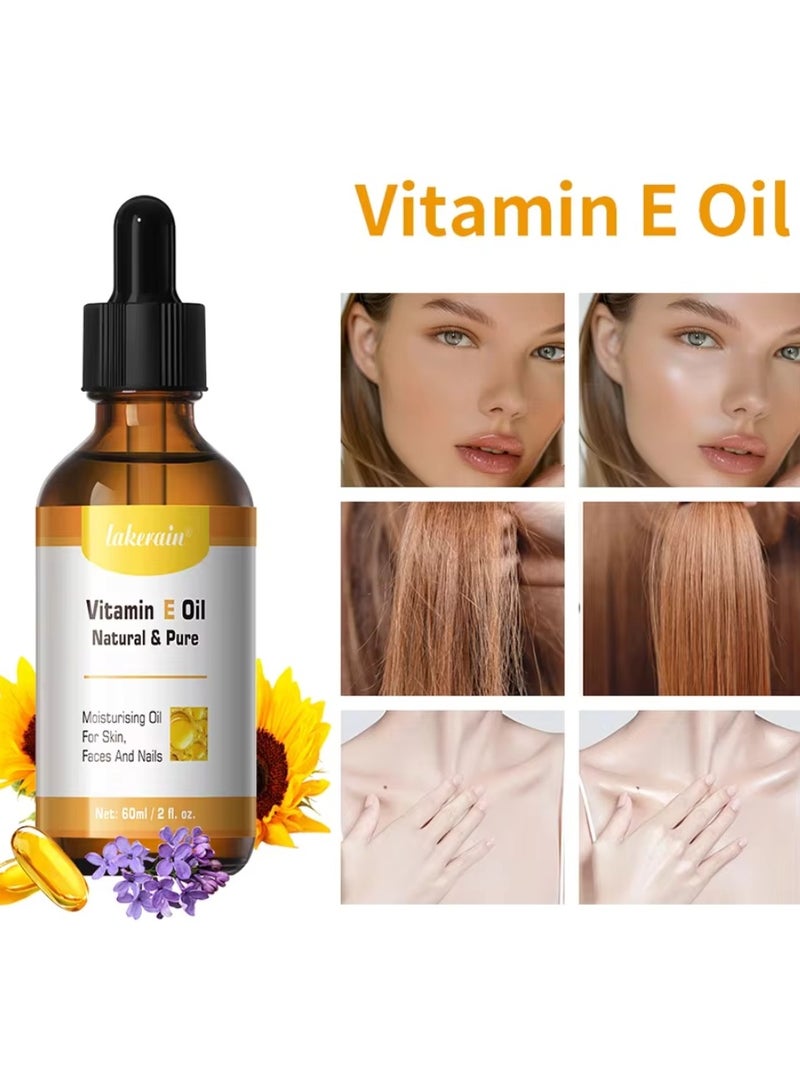 60ml Vitamin E Oil Repair Dry Damaged Skin Smooth Even Skin Tone Moisturizing Antioxidant and Soothing Vitamin E Oils for Face Hair Body Skin and Nails Natural Pure Hydrating Oil