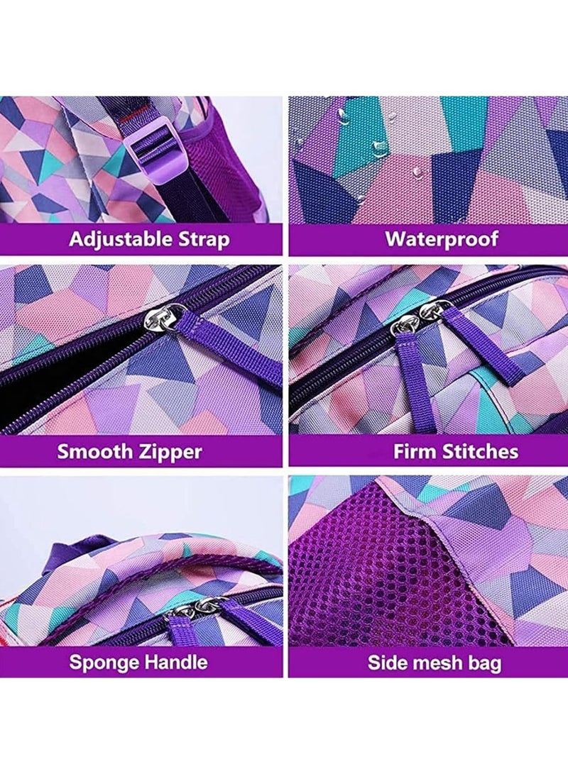 3PCS School Bags Children School Backpack Geometric Print Backpack School Bags For Teenagers Large Capacity Backpack Waterproof Backpacks 3 in 1 School Bag Lunch Bag and Pencil Case  (Purple)