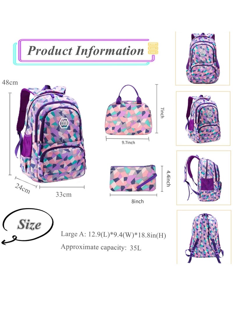 Kids Backpack Set for School 3PCS School Bag Large-capacity Girls Boys Back to School Book Bag Backpack for Teen