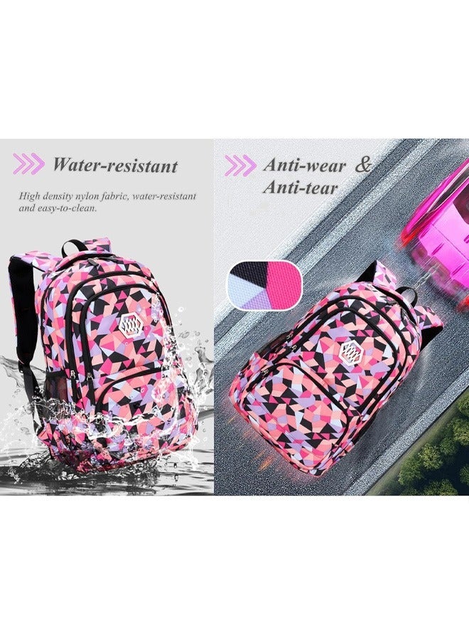 3PCS School Bags Children School Backpack Geometric Print Backpack School Bags For Teenagers Large Capacity Backpack Waterproof Backpacks 3 in 1 School Bag Lunch Bag and Pencil Case  (Blue)