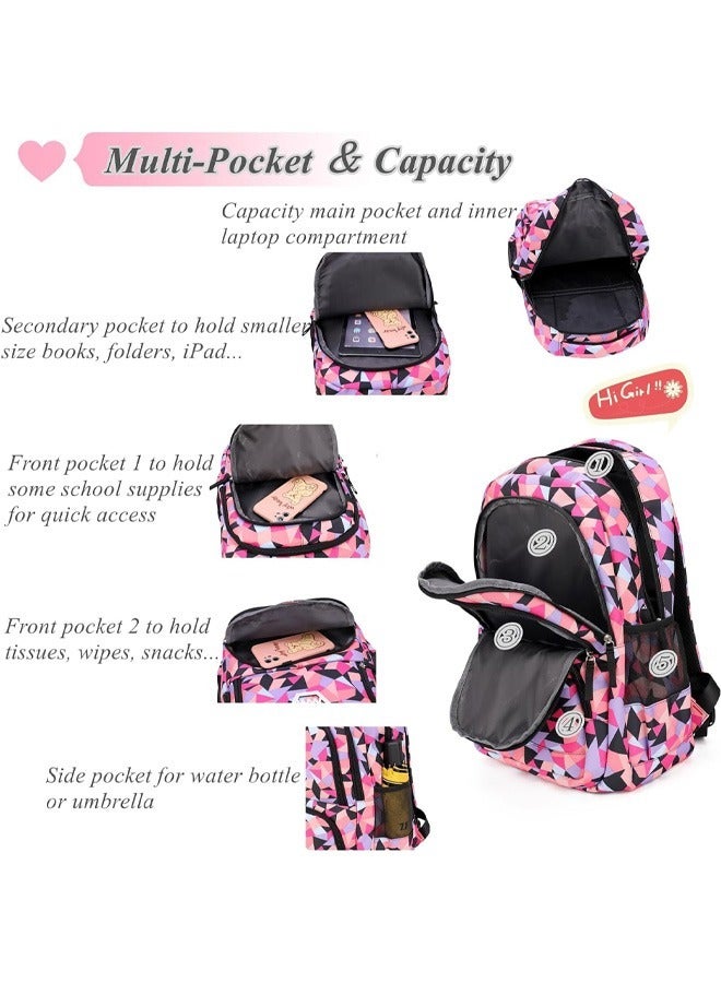 3PCS School Bags Children School Backpack Geometric Print Backpack School Bags For Teenagers Large Capacity Backpack Waterproof Backpacks 3 in 1 School Bag Lunch Bag and Pencil Case  (Blue)