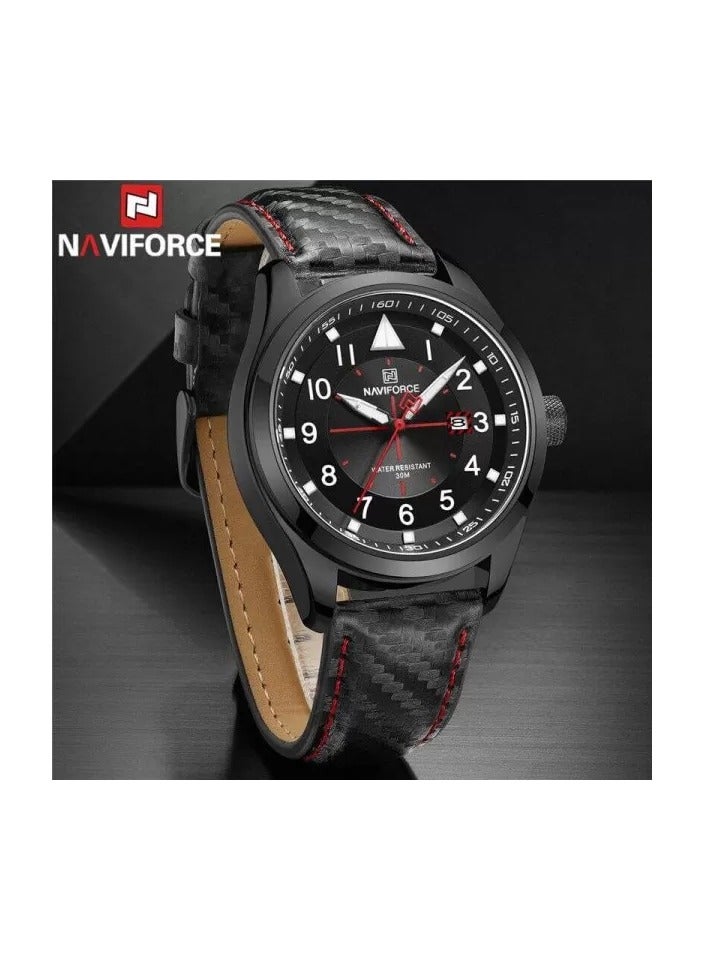 NAVIFORCE 8022 Business Men Wristwatch Top Brand Luxury Blue Auto Date Man Watch Black Genuine Leather Sport Quartz Male Clock B/R