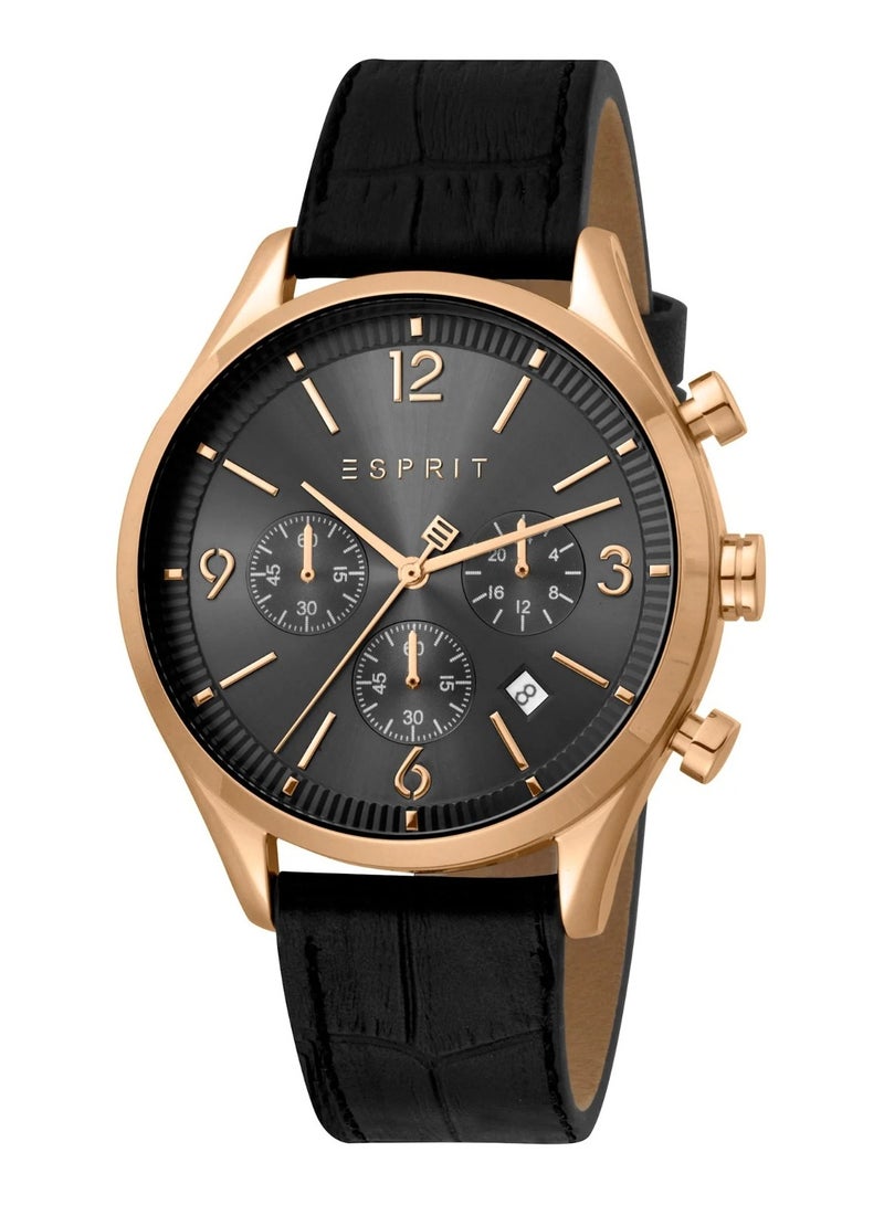 Esprit Stainless Steel Chronograph Men's Watch With Black Leather Band ES1G210L0045