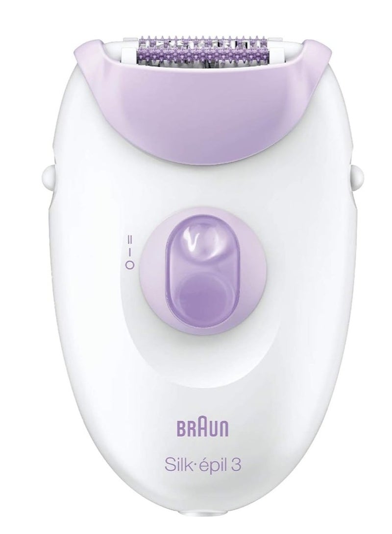 Silk-épil 3, 2-in-1 Epilator for Long-Lasting Hair Removal, Remove Hair at the Root, with Massage Roller Head, Gifts for Women, SE 3170 White/Purple