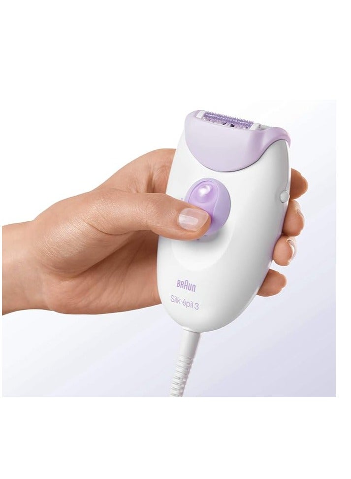 Silk-épil 3, 2-in-1 Epilator for Long-Lasting Hair Removal, Remove Hair at the Root, with Massage Roller Head, Gifts for Women, SE 3170 White/Purple