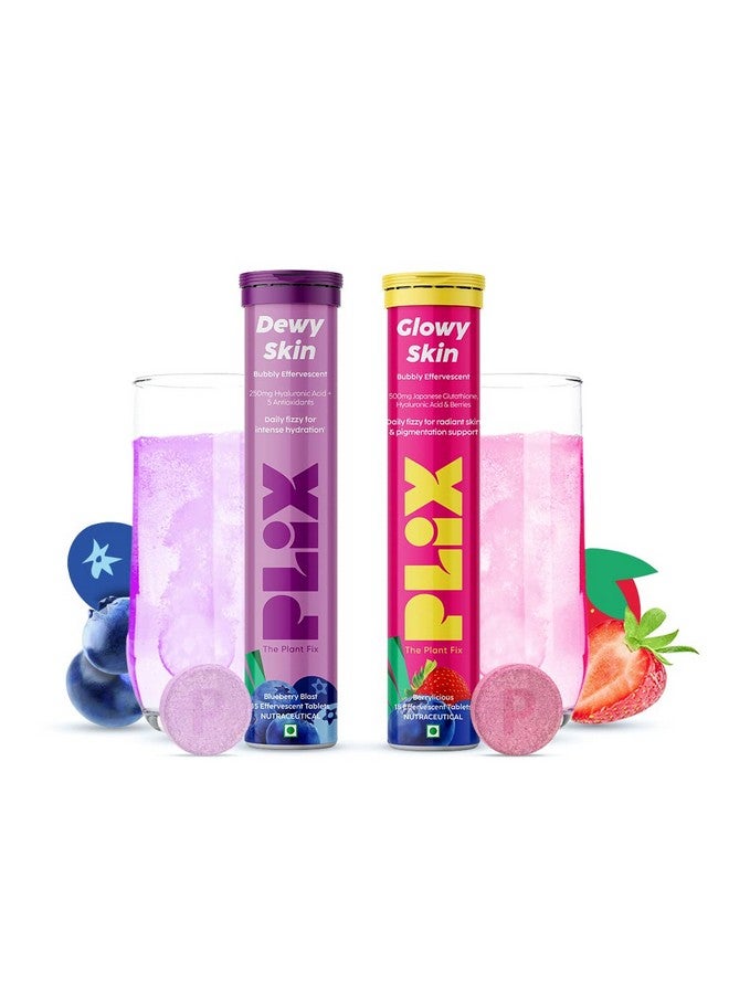 Plix Skin Hydration Combo Hyaluronic Acid And Skin Glow Glutathione 15 Effervescent Tablets Supports Skin Elasticity Firmness And Dewy Skin