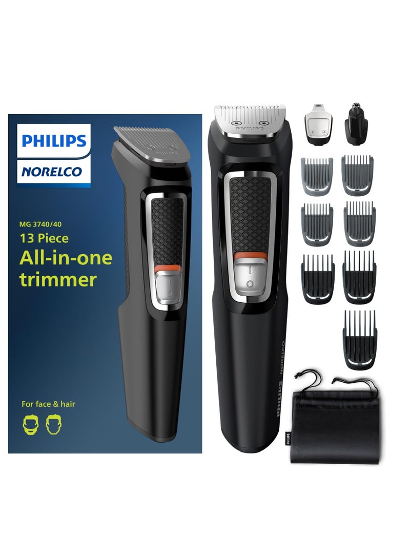 Norelco Multi Groomer All-in-One Trimmer Series 3000-13 Piece Mens Grooming Kit for Beard, Face, Nose, Ear Hair Trimmer and Hair Clipper - No Blade Oil Needed, MG3740/40