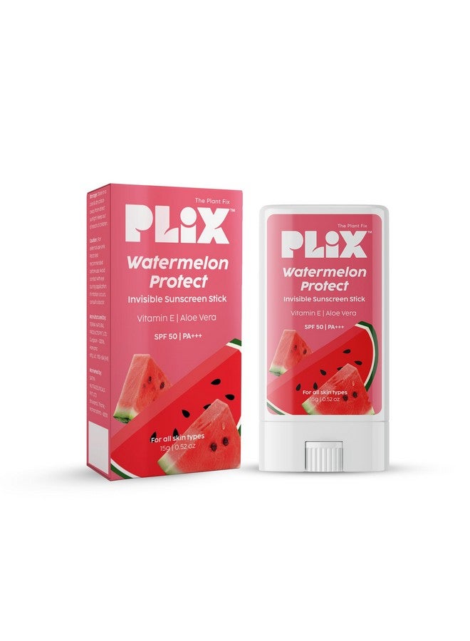 Plix The Plant Fix Watermelon Invisible Sunscreen Stick With Spf 50 Pa +++ Uva & Uvb Shield No White Cast Water Resistant Intense Hydration Quick Absorbing For Men & Women 15G