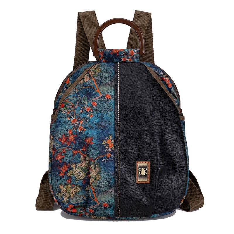 Ethnic Retro Travel Backpack Nylon Large Autumn Maple Leaf