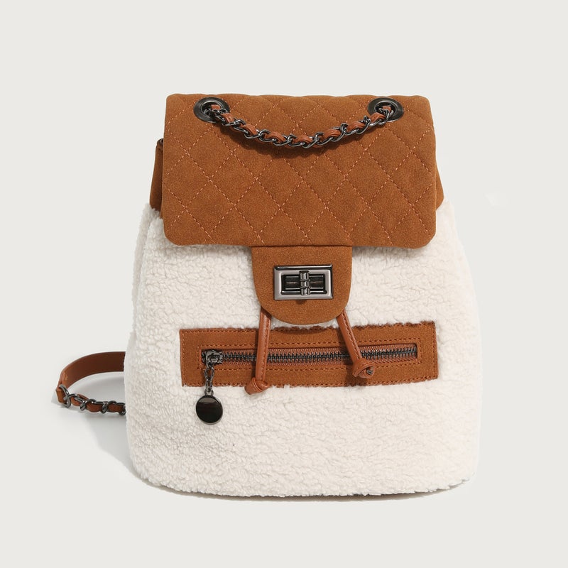 Autumn Winter Chic Suede Chain Backpack Women Beige