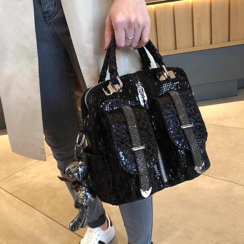 2023 Fashion Sequined Womens Backpack Black