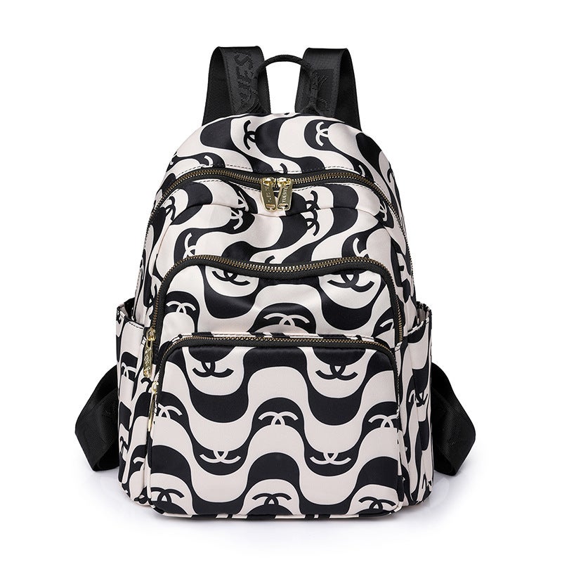 Fashion Print Womens Backpack for Travel Black and White Wave