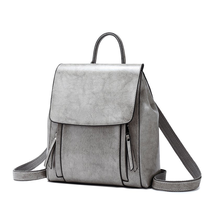 2023 New Womens Leather Fashion Backpack Grey