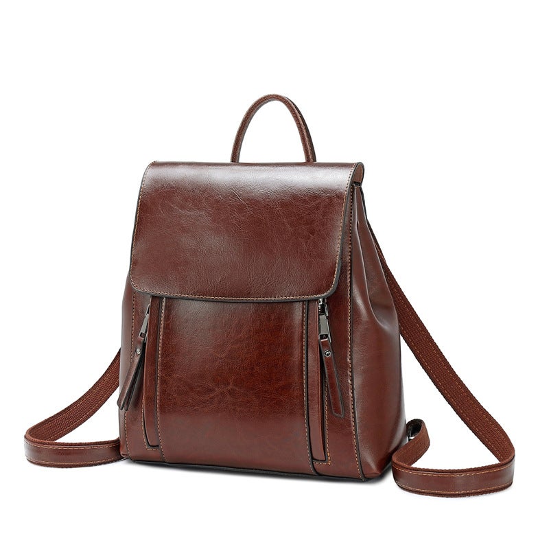 2023 New Womens Leather Fashion Backpack Coffee