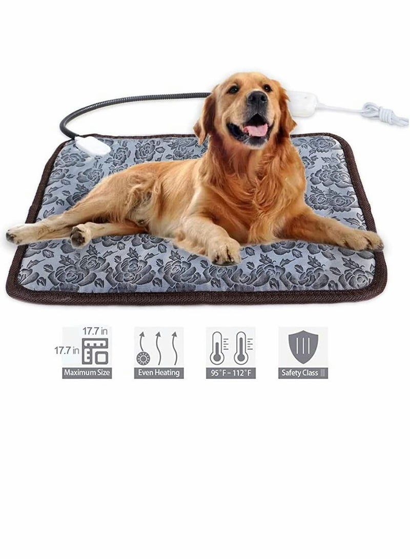 Pet Heating Pad, Waterproof Electric Heating Mat Indoor, Adjustable Warming Mat, Pets Heated Bed With Chew Resistant Steel Cord, For Dog, Cat, Rabbit (17.7 x 17.7 Inch, Rose Pattern)