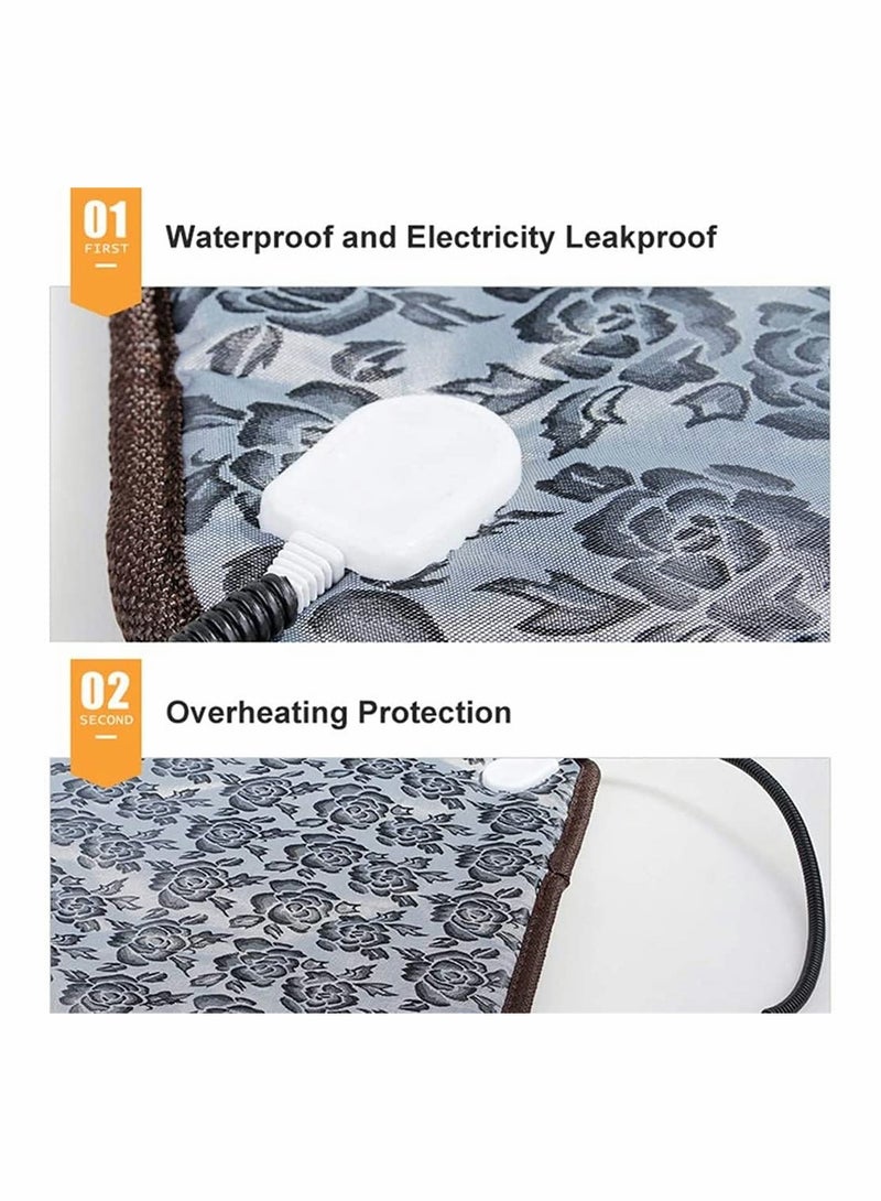 Pet Heating Pad, Waterproof Electric Heating Mat Indoor, Adjustable Warming Mat, Pets Heated Bed With Chew Resistant Steel Cord, For Dog, Cat, Rabbit (17.7 x 17.7 Inch, Rose Pattern)