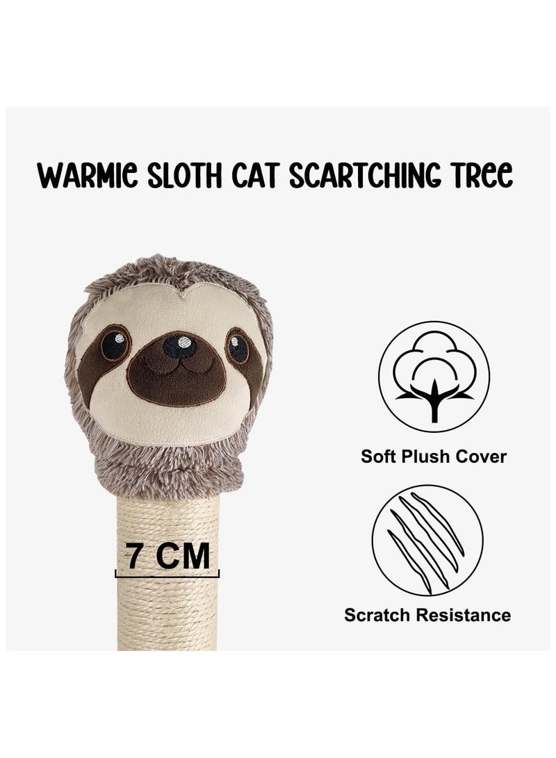 Warmie Sloth Cat Scratcher, 95 cm Tall Cat Scratching post for Indoor Cats, Sisal Rope Cat Scratcher with dangling ball (Chocolate+Beige)