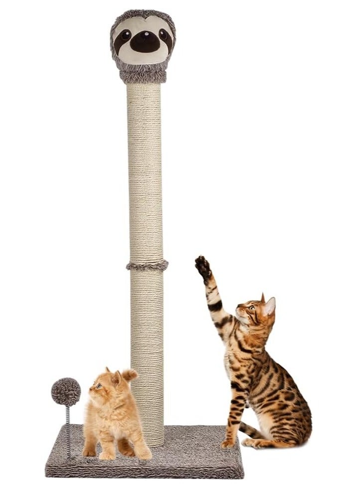Warmie Sloth Cat Scratcher, 95 cm Tall Cat Scratching post for Indoor Cats, Sisal Rope Cat Scratcher with dangling ball (Chocolate+Beige)