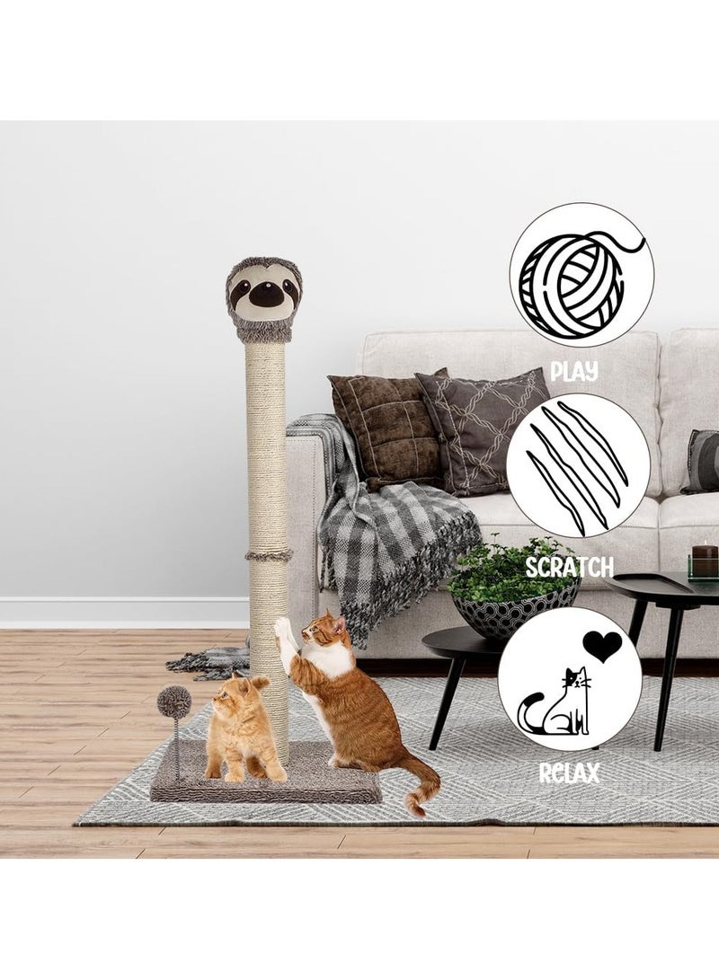 Warmie Sloth Cat Scratcher, 95 cm Tall Cat Scratching post for Indoor Cats, Sisal Rope Cat Scratcher with dangling ball (Chocolate+Beige)