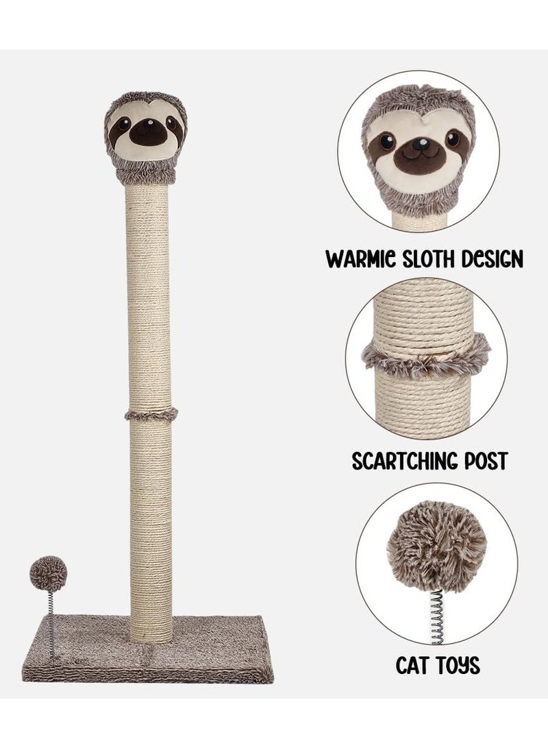 Warmie Sloth Cat Scratcher, 95 cm Tall Cat Scratching post for Indoor Cats, Sisal Rope Cat Scratcher with dangling ball (Chocolate+Beige)