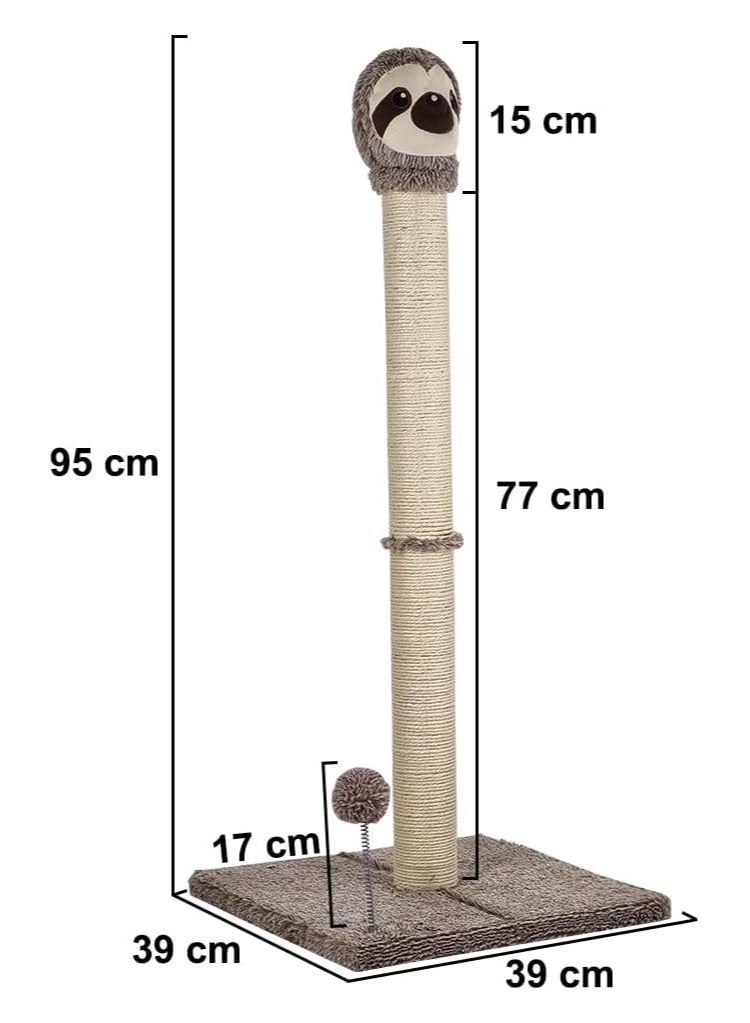 Warmie Sloth Cat Scratcher, 95 cm Tall Cat Scratching post for Indoor Cats, Sisal Rope Cat Scratcher with dangling ball (Chocolate+Beige)
