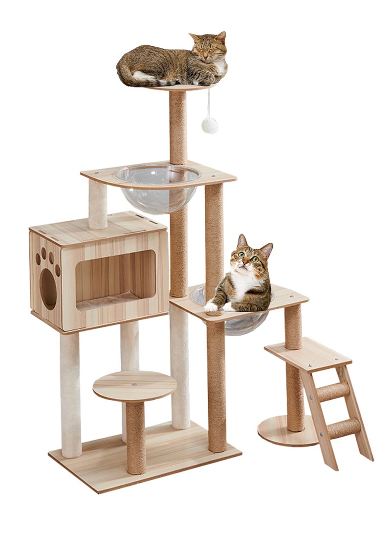 One-Piece Large Cat Climbing Frame Cat Tree Cat Apartment Cat Jumping Platform Cat Scratching Board Cat Nest Sisal Cat Scratching Post with Bed Transparent Space Capsule Cat Tower for Indoor