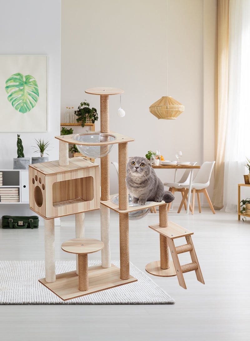 One-Piece Large Cat Climbing Frame Cat Tree Cat Apartment Cat Jumping Platform Cat Scratching Board Cat Nest Sisal Cat Scratching Post with Bed Transparent Space Capsule Cat Tower for Indoor