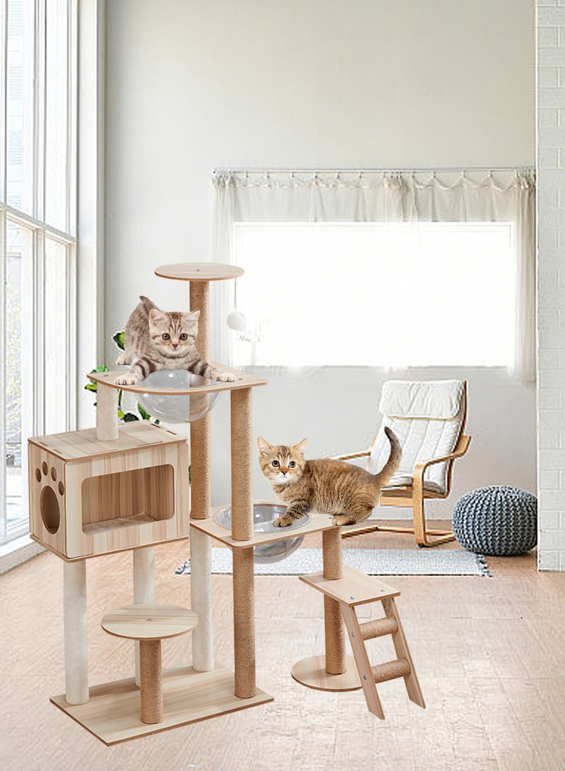 One-Piece Large Cat Climbing Frame Cat Tree Cat Apartment Cat Jumping Platform Cat Scratching Board Cat Nest Sisal Cat Scratching Post with Bed Transparent Space Capsule Cat Tower for Indoor